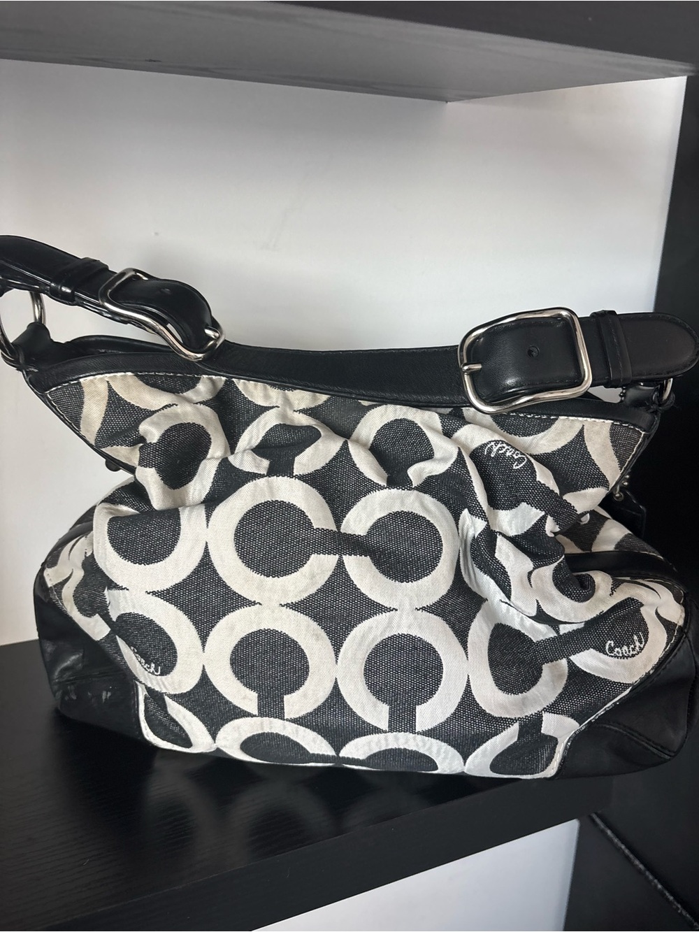 Coach Black & White Signature Canvas Shoulder Bag